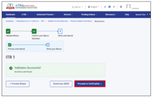 Step 16: Click Proceed to Verification on the Preview and Submit your Return page after it has been verified. 